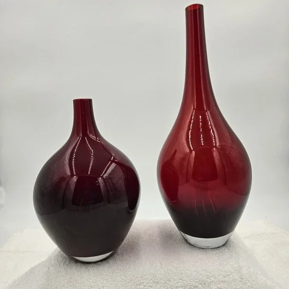 IKEA Salong Vase Set Of 2 Ruby Red Art Blown Glass Designed By Johanna Jelinek