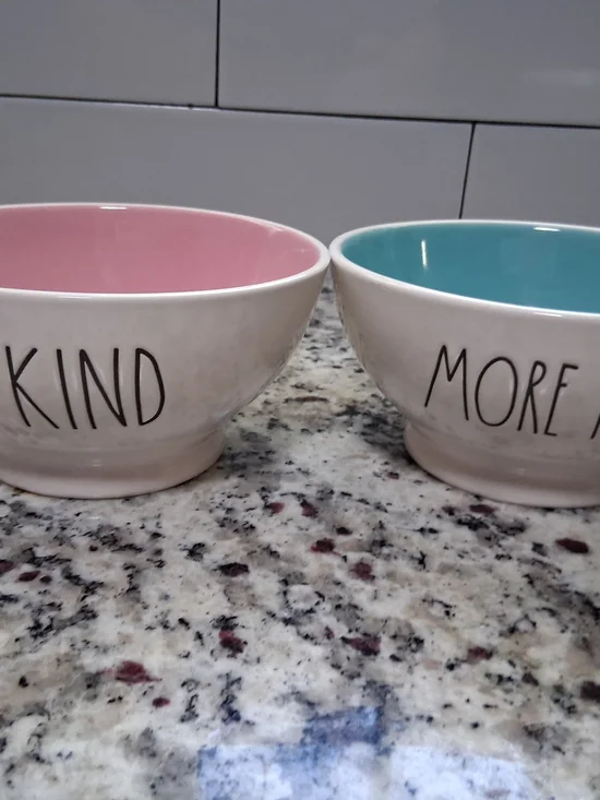 Rae Dunn Pink & Blue Interior Ceramic Bowls - 'Kind' & 'More' cereal snacks