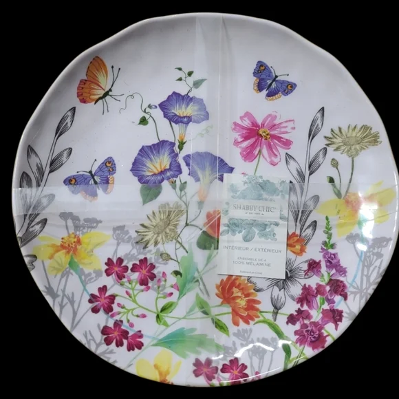 8pc Melamine Floral Butterfly Wildflower Dinner Plates & Bowl Set Indoor Outdoor