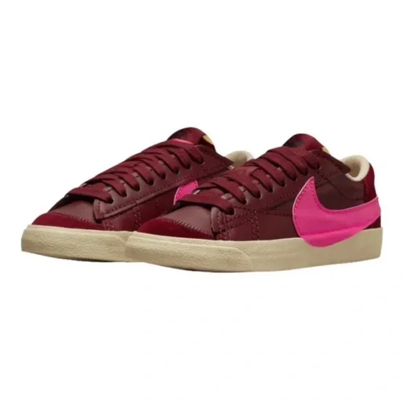 Nike Blazer Low '77 Jumbo Burgundy Hot Pink Leather Sneakers Sz 5 Women's Retro