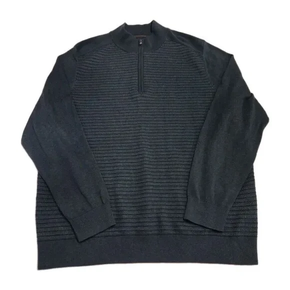 Tommy Bahama 1/4 Zip Sweater Mens XL Teal Textured Knit Pullover Cotton Tencel