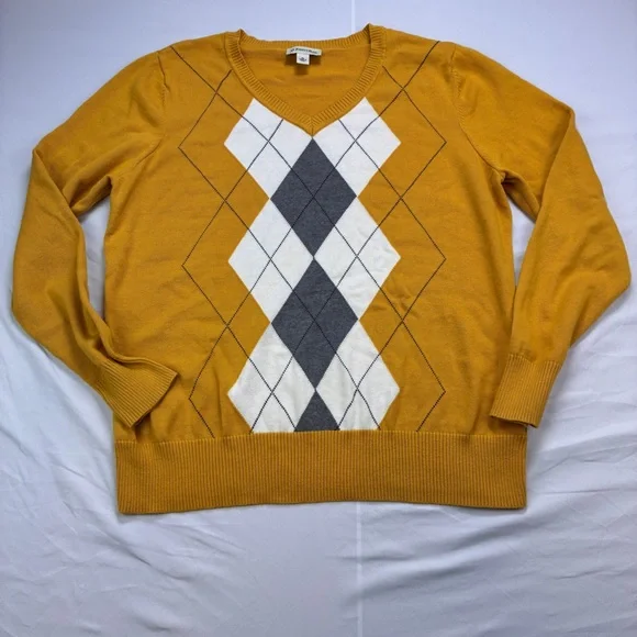 St. John's Bay Men's Yellow/Gray/White Argyle Crewneck Sweater