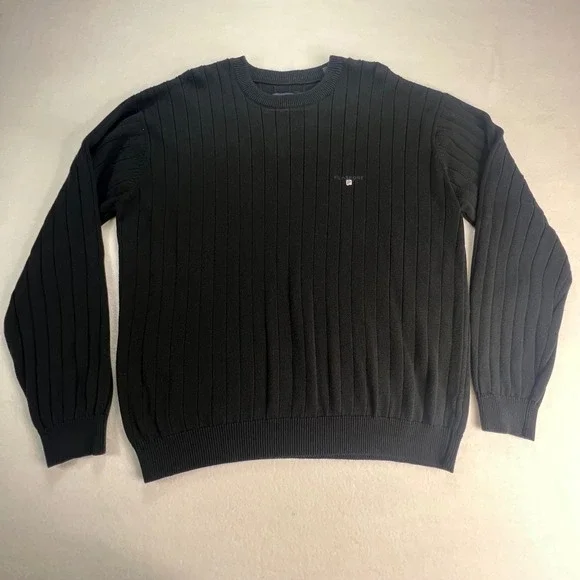 VTG Fila Sport Mens Black Ribbed Crewneck Sweater Long Sleeve XL Cotton Blend