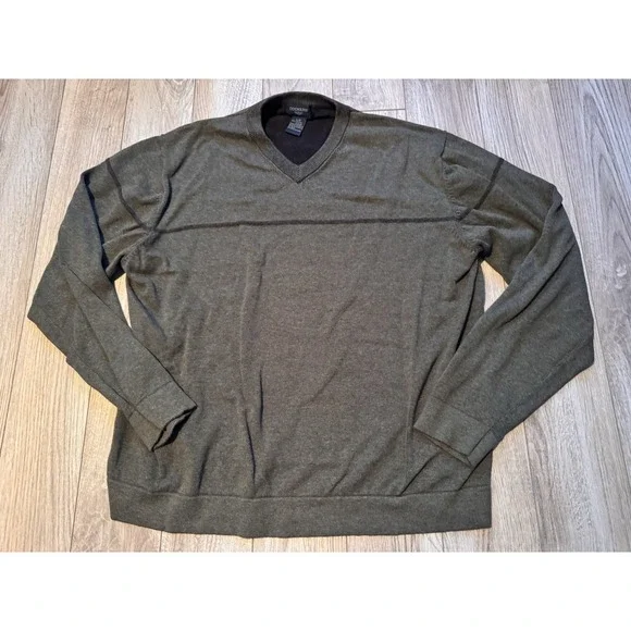 DOCKERS Mens Long Sleeve V Neck Sweater Dark Gray L/G Cotton‎