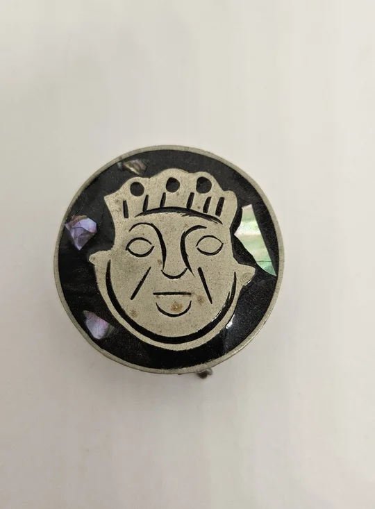 Trinket Pill Box Alpaca Silver Hecho En Mexico Abalone Aztec Sun God Warrior