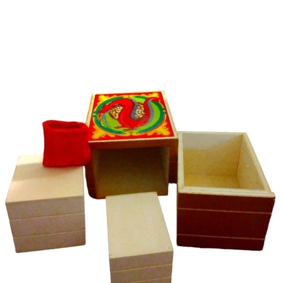 Nesting Box Mystical Dragon Vintage Wooden (5 piece) Hidden Storage 4x5 3x5 x 3