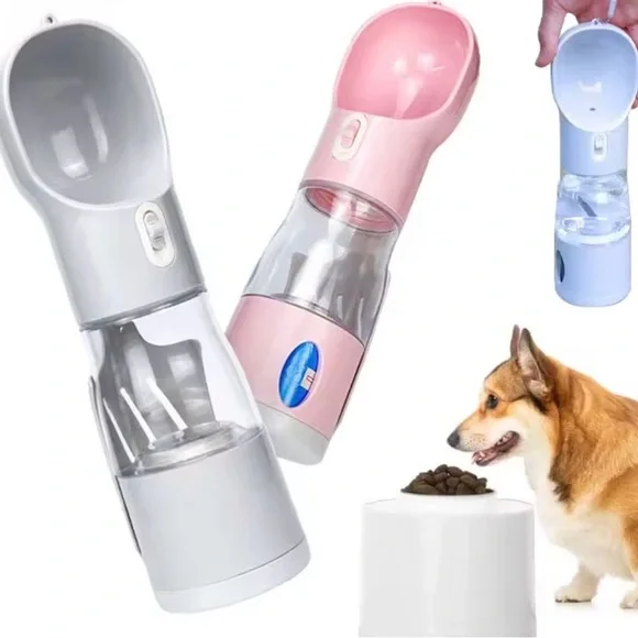 Portable Water Bottle with Built-In Bowl – Leakproof Travel Pet Dispenser 4 in 1