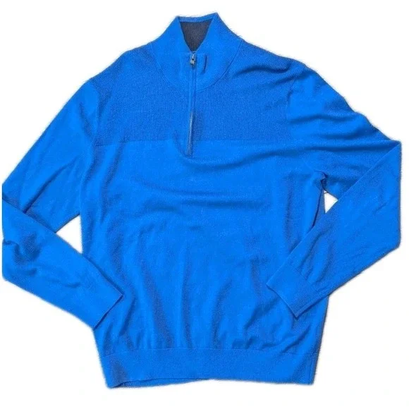 Banana Republic L 1/4 Zip Sweater Blue Pima‎ Cotton Cashmere Timeless Mock Neck