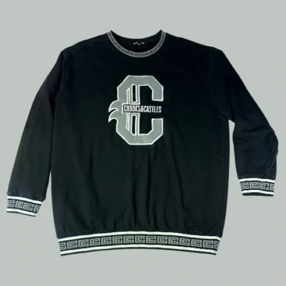 Crooks & Castles Black and Gray Crewneck Sweater Size 5XL