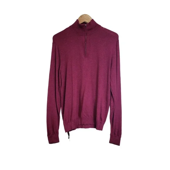 Robert Graham Dark Fuchsia Wool 1/4 Zip Pullover Sweater Size Large