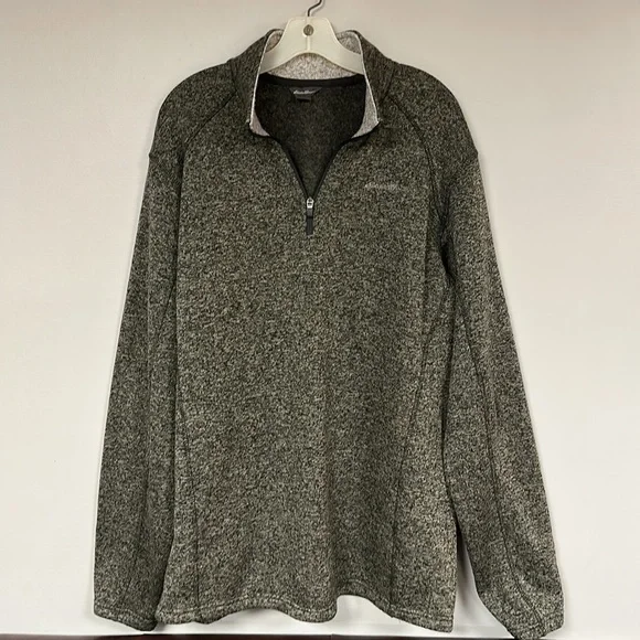 Eddie Bauer men's 1/4 zip gray/tan/black pullover sweater, inside fleece - TXL
