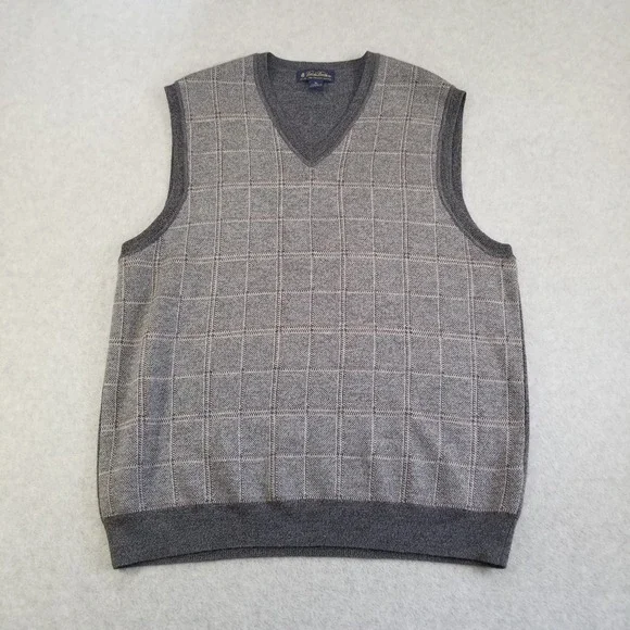 Brooks Brothers Sweater Vest Mens Extra Large Gray Merino Wool Plaid VTG