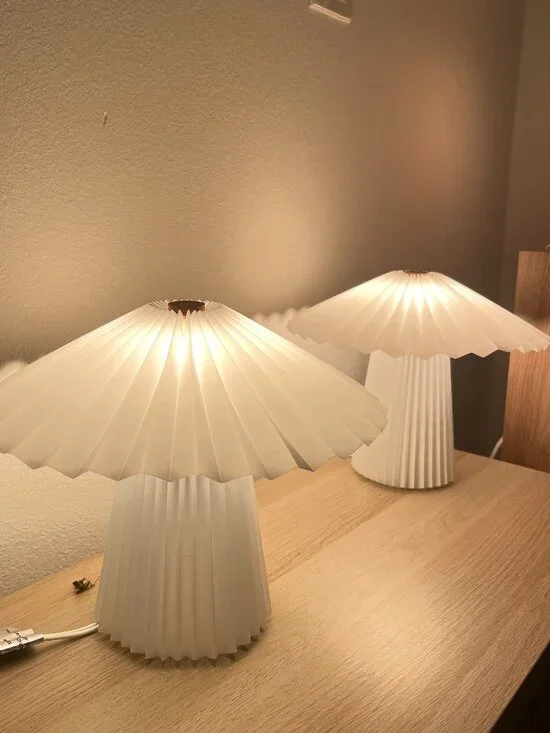 Pleated Table IKEA Lamps, KUDDLAVA. White lamps, soft and cozy home lighting.