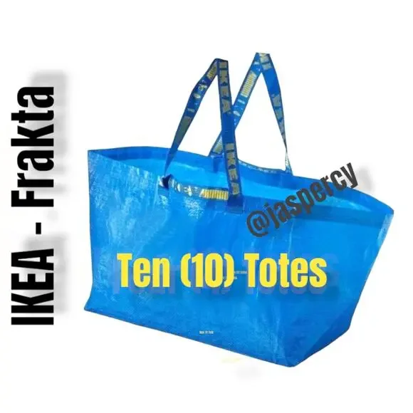 IKEA FRAKTA Ten (10) Large Blue Reusable Shopping Bag Laundry Tote Travel Moving