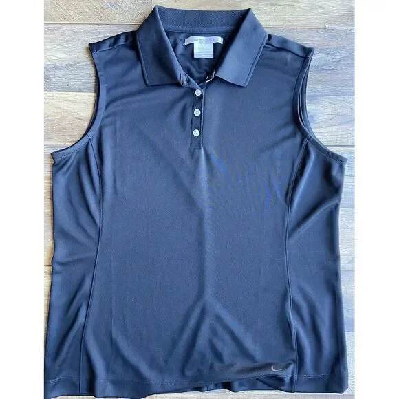 Nike‎ Golf Shirt Womens Large Black Sleeveless Polo Dri-Fit Pickleball Tennis