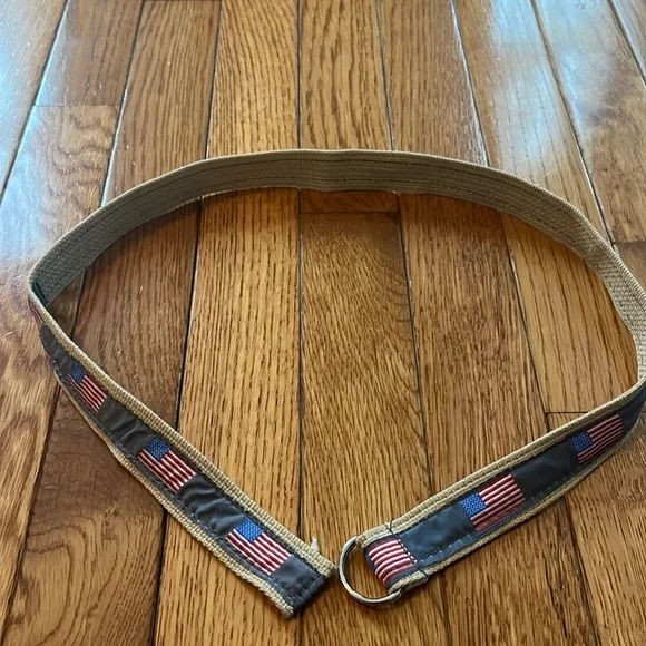 Bean Belts Kids American Flag D-Ring Canvas Webbing Belt Khaki Navy L 6-8