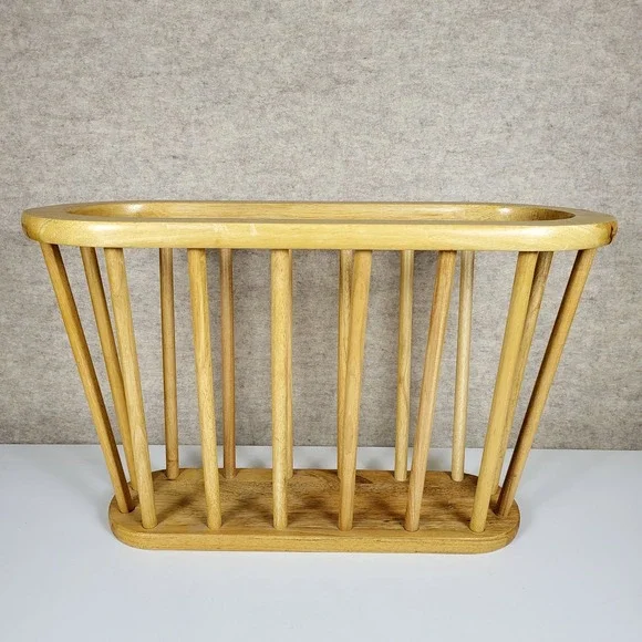 Vintage MCM Wood Spindle Magazine Rack Oval Light‎ 20.5