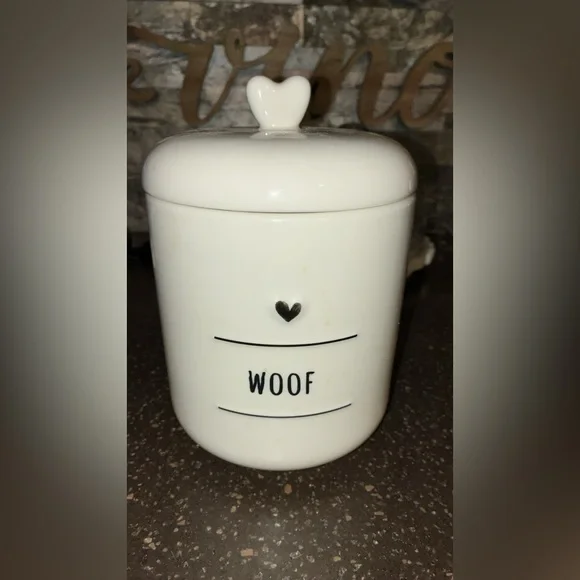SUPER CUTE!!!!White Dog Treat Jar with 'Woof' Design🐾🐾