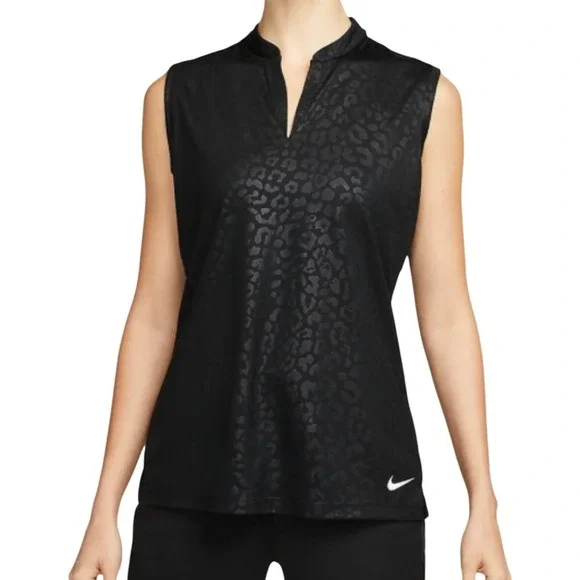 Nike Dri Fit Women Golf Sleeveless Top‎ XS Black Leopard Print Athletic Shirt