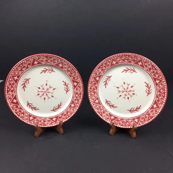 2 - Dansk Nordic Knits Red Scandinavia Lunch Salad Plates 8 inch dia
