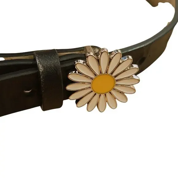 faux leather daisy shaped pin buckle belt for girls