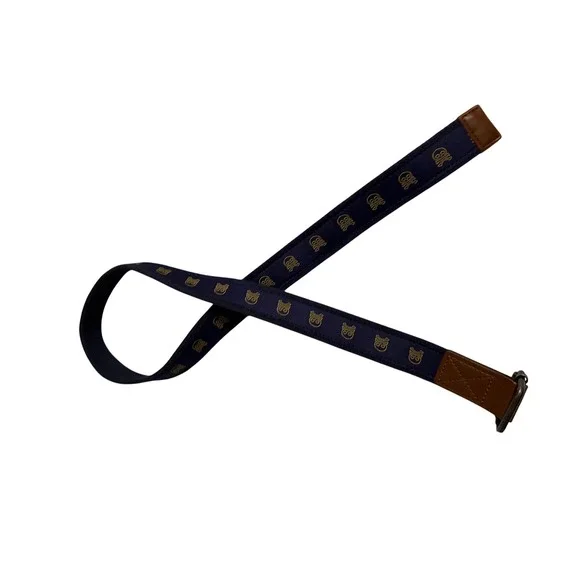 Navy‎ Blue Canvas Web Belt Gold Skull Crossbones Embroidered D-Ring Buckle