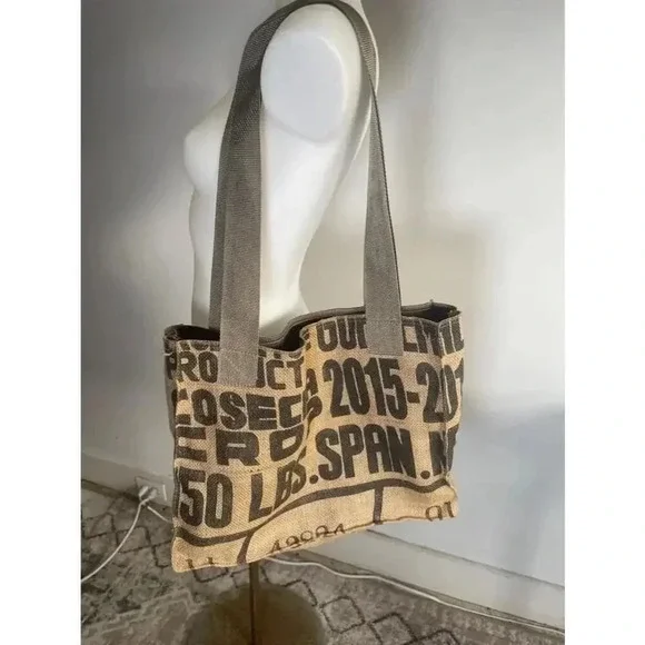 Sackcloth & Ashes Tan/Brown Coffee Sack Tote Bag Purse Upcycled Like New! 0110‎