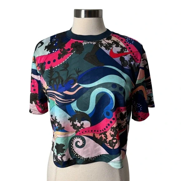 Nike Sportswear Clash Allover Print Top Multicolor Short Sleeve Womens XS