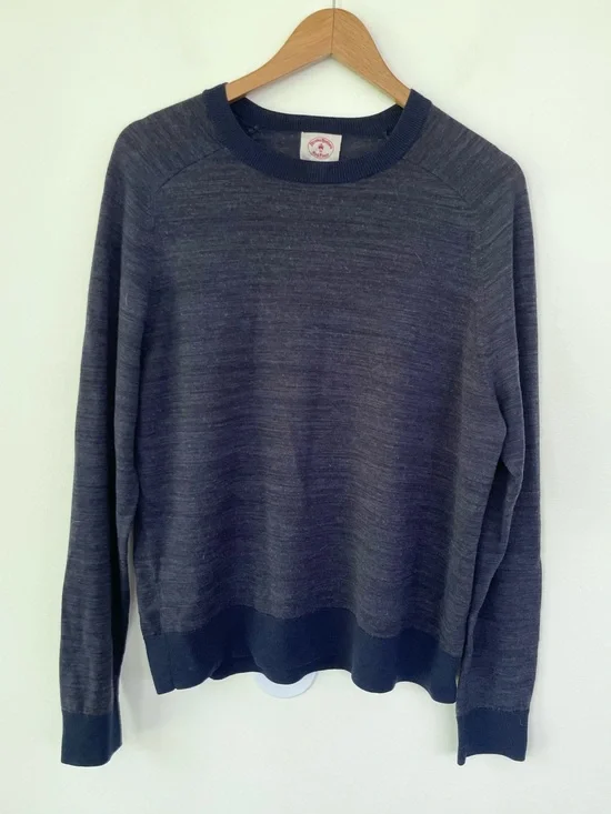 Brooks Brothers 100% Merino Wool Crew Neck Sweater Heathered Navy Blue L Large