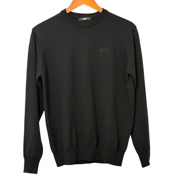 Cavalli Class Men's Sweater Black 100% Wool Long Sleeve Crew Neck Luxury Size S?