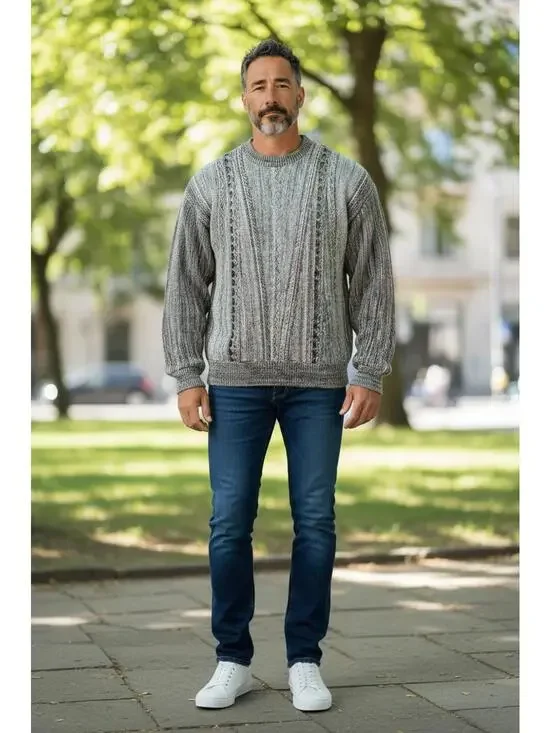 Megalos‎ Men's Vintage Cable Knit Sweater Gray Multicolor SZ 2XT