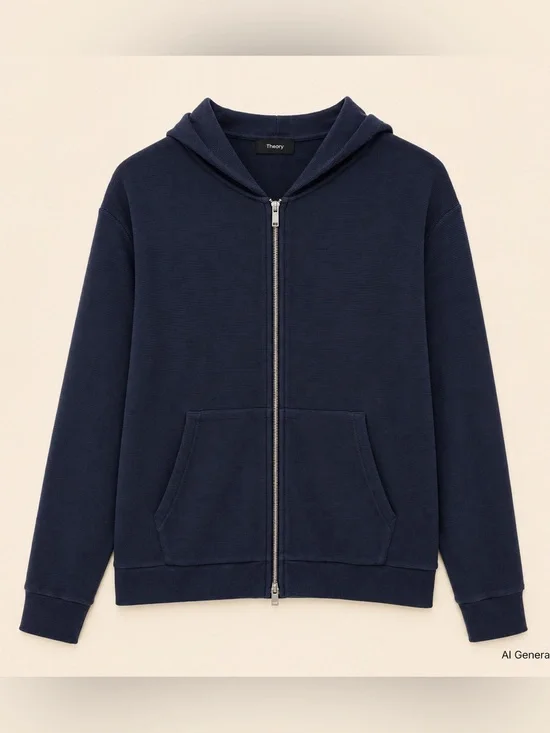 Theory Navy Full-Zip Hooded Sweater