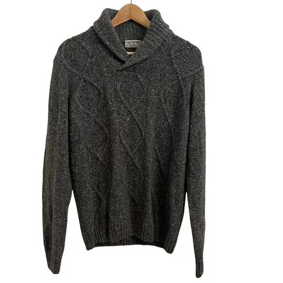 Luca Nobili Cable Knit Shawl‎ Collar Sweater Mens M Italy Wool Fisherman Chunky