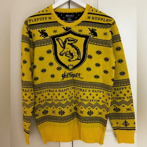 Harry Potter Hufflepuff Christmas Sweater from BoxLunch, Adult Size Small
