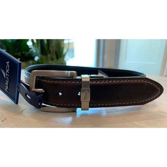 NWT Nautica Reversible Belt Black Brown Minimalist Preppy-20