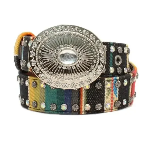 NWT Angel Ranch Western Belt Girls Serape With Rhinestones Multi Colored Sz 26