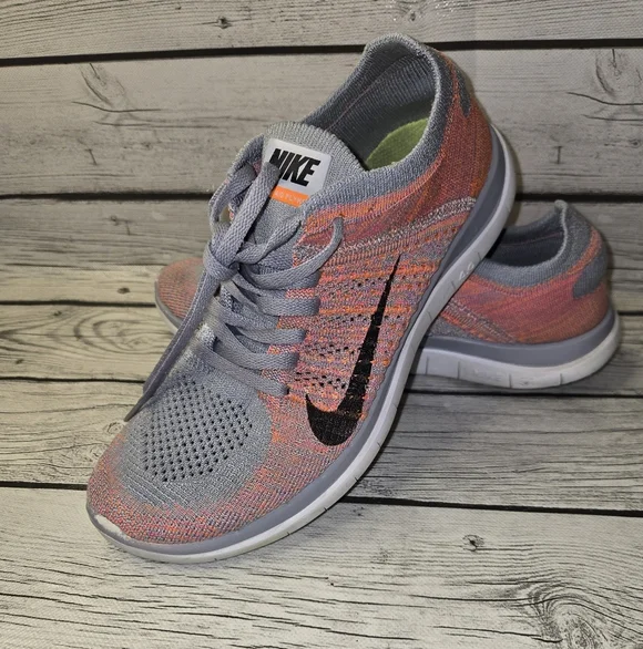 Nike Free 4.0 Flyknit Women's Size 8 Running Shoes Charcoal Hyper Punch