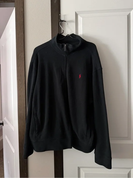 Polo Ralph Lauren Men’s Black Half-Zip Sweater with Red Polo Logo