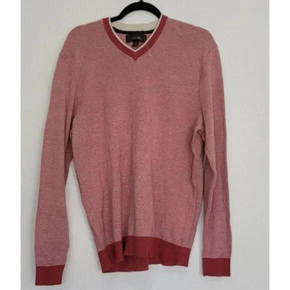 Tasso Elba Collezione Red Two Tone V-Neck Long Sleeve Sweater M