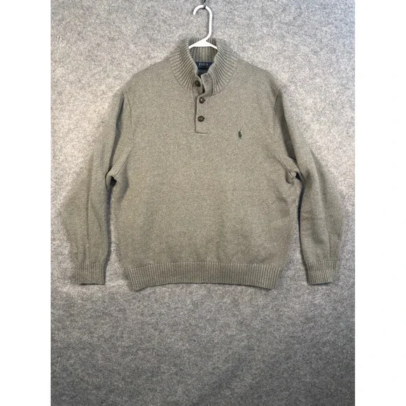 Polo‎ Ralph Lauren Mens XXL Heather Grey 100% Cotton Quarter Button Mock Sweater