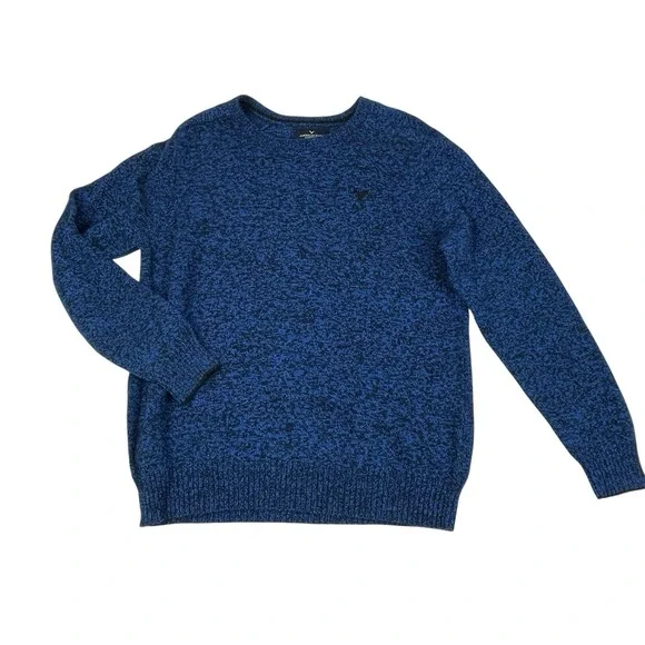 American Eagle Classic Fit Blue Black Marled Wool Blend Crewneck Sweater Men's M