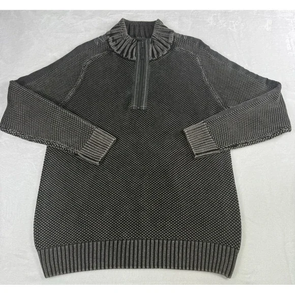 Carbon 2 Cobalt Cable Sweater 1/4 Zip Mens Large Gray Waffle Geometric Textured‎