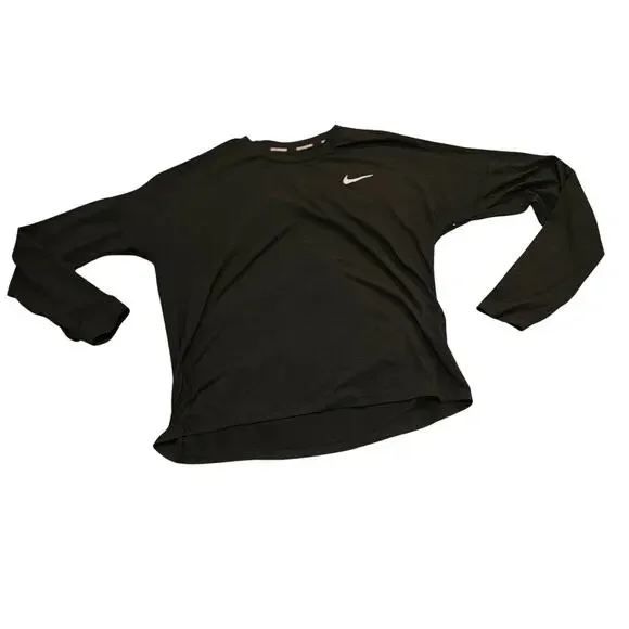 Nike Dri-FIT Running Long Sleeve Shirt Black Reflective Logo Women’s Medium