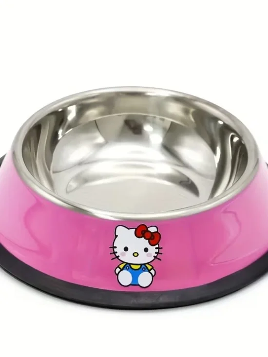 Pink Hello Kitty Stainless Steel Small Dog Bowl Anti-Skid Food Water Dish