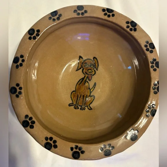 Stoneware Art Pottery-- grey and blue Dog Food Bowl