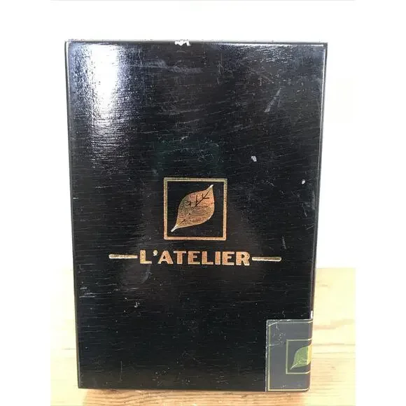 Vintage L'atelier Wooden Empty Black Painted 15 Sceau De Garantie Cigar Box