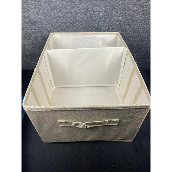 3 Pack Foldable Fabric Storage Bins with 12 Adjustable Dividers Beige Tan