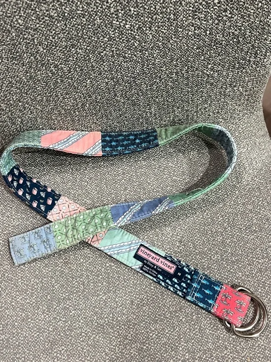 Vineyard Vines Kids Patchwork Belt in Pastel Pink, Green, Blue