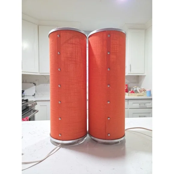VINTAGE Pair Of IKEA MID-CENTURY MODERN MCM Orange CANISTER LAMP BY ANNE NILSSON
