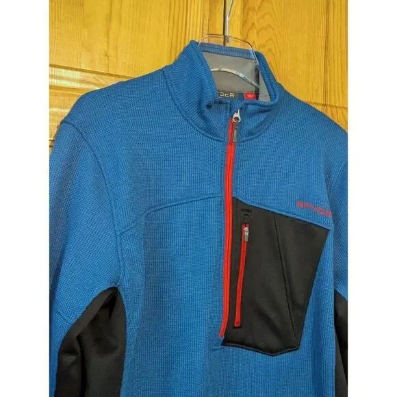 Spyder Sweater Mens Medium Bandit‎ Half Zip Fleece Jacket Mock Neck Blue